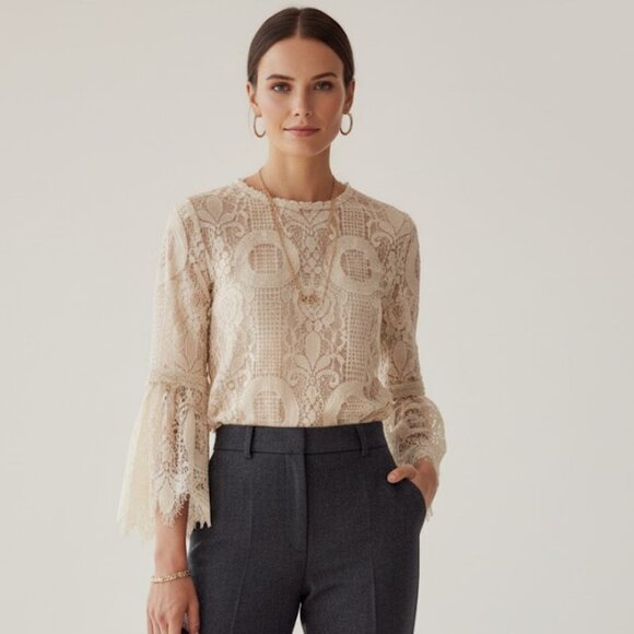 Neiman Marcus Style Keepers Beige 3/4 Sleeve Blouse Size Small NWT SK17TP0274001 - Picture 1 of 7